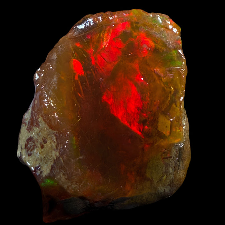 19.04 gr Natural Ethiopian Welo Water Opal – Dominant Fiery Red, Neon Green & Honey Fire – Raw Water Opal – One-of-a-Kind Collector Grade