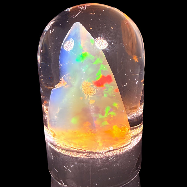 7.0 Gram Natural Ethiopian Welo Crystal Water Opal Specimen – Vivid Electric Blue, Neon Green & Golden Rainbow Fire – Freeform Floating Crystal Opal – Collector Display Grade