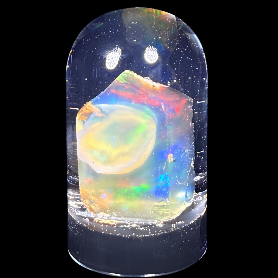9.41 Gram Natural Ethiopian Welo Crystal Water Opal Specimen – Dominant Electric Blue, Neon Green & Fiery Red Fire – Freeform Floating Crystal Pattern – Collector Display Grade