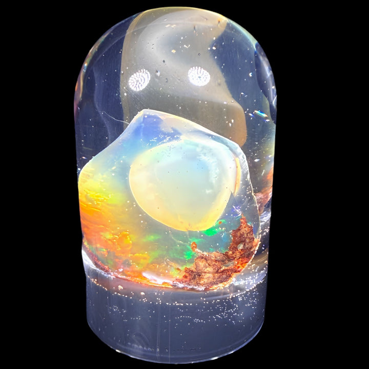 7.08 Gram Natural Ethiopian Welo Crystal Water Opal Specimen – Dominant Golden Honey, Neon Green & Sunset Orange Fire – Freeform Floating Crystal Opal – Collector Display Grade