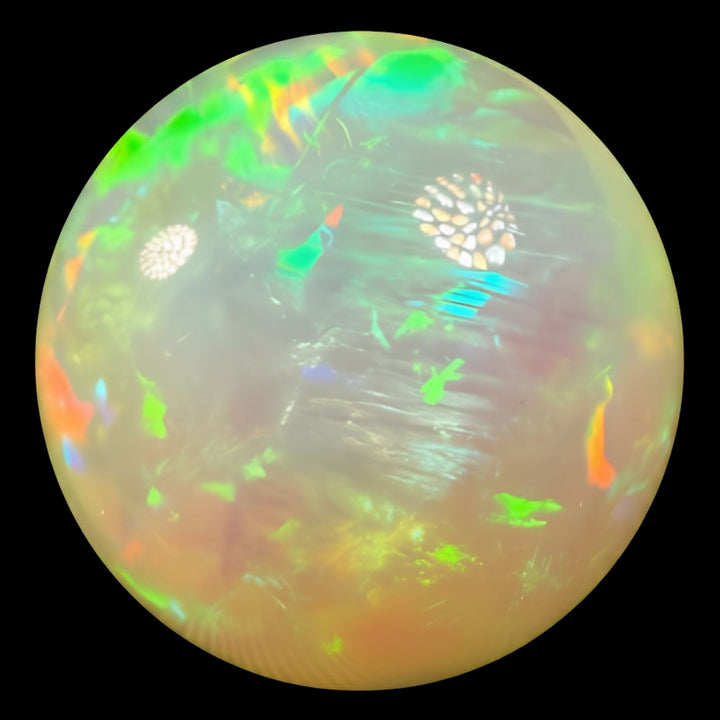 12.19 Ct AAA Quality Natural Ethiopian Welo Opal Sphere / Marble – Dominant Cherry Red, Neon Green & Fiery Orange Fire – Broadflash Floral Pattern – AAA Collector Grade