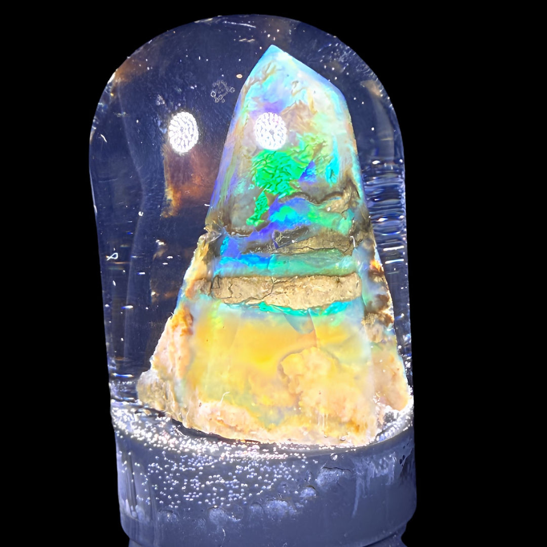 9.93 Gram Natural Ethiopian Welo Crystal Water Opal Specimen – Dominant Electric Green, Ocean Blue & Golden Fire – Freeform Floating Crystal Opal – Collector Display Grade