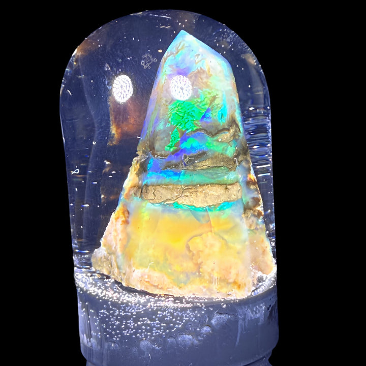 9.93 Gram Natural Ethiopian Welo Crystal Water Opal Specimen – Dominant Electric Green, Ocean Blue & Golden Fire – Freeform Floating Crystal Opal – Collector Display Grade