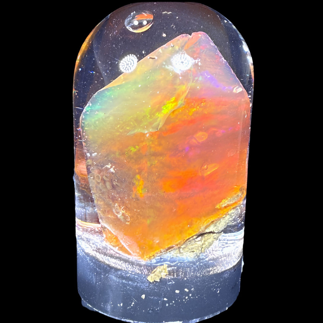 13.72 Gram Natural Ethiopian Welo Crystal Water Opal Specimen – Dominant Fiery Orange, Neon Green & Sunset Red Fire – Freeform Honey Crystal Opal – Collector Display Grade