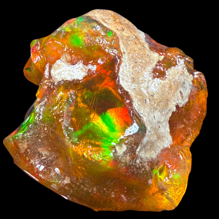 9.86 gr Natural Ethiopian Welo Water Opal – Dominant Neon Green, Fiery Orange & Honey Crystal Fire – Raw Water Opal – One-of-a-Kind Collector Grade