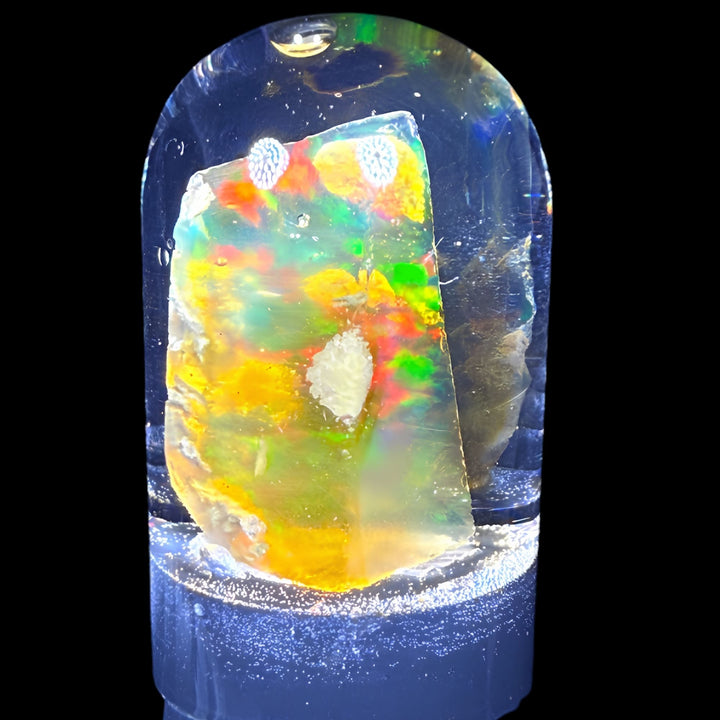 7.15 Gram Natural Ethiopian Welo Crystal Water Opal Specimen – Dominant Neon Green, Fiery Red & Golden Rainbow Fire – Freeform Floating Crystal Opal – Collector Display Grade