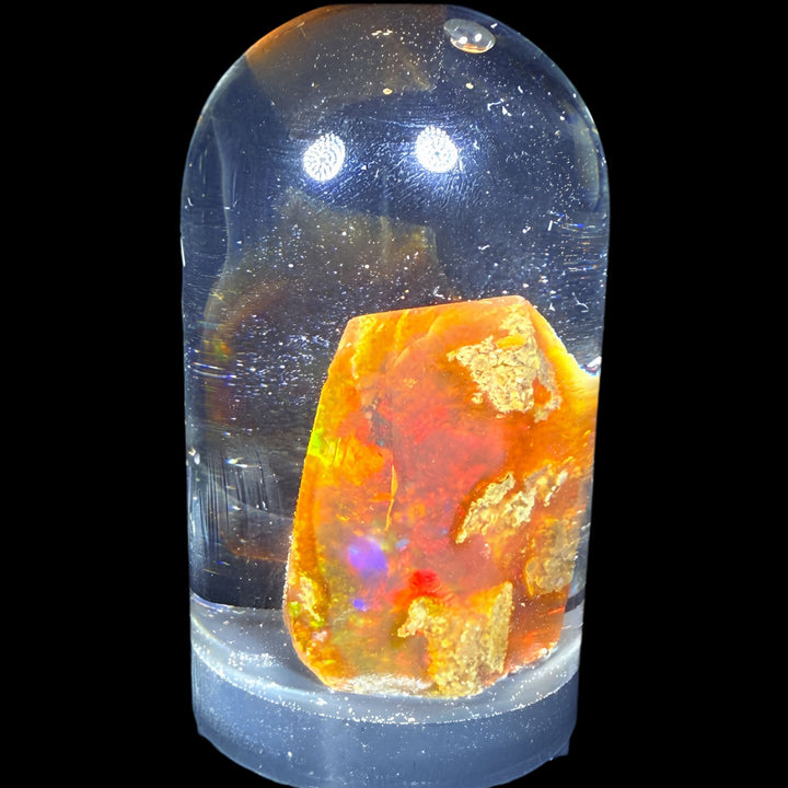 19.16 Gram Natural Ethiopian Welo Crystal Water Opal Specimen – Dominant Fiery Red, Orange & Neon Green Fire – Freeform Honey Crystal Opal – Collector Display Grade