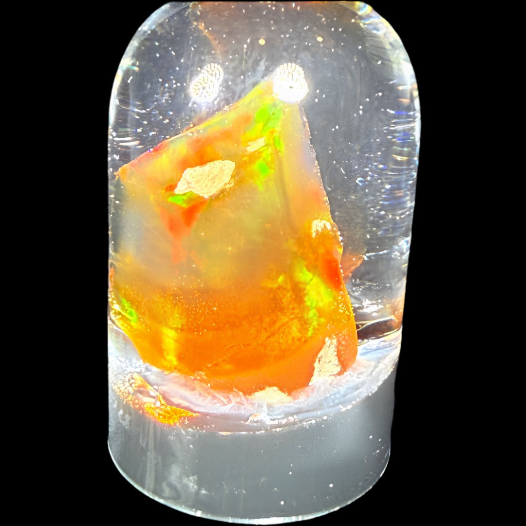 7.69 Gram Natural Ethiopian Welo Crystal Water Opal Specimen – Dominant Neon Green, Golden Honey & Fiery Orange Fire – Freeform Floating Crystal Opal – Collector Display Grade