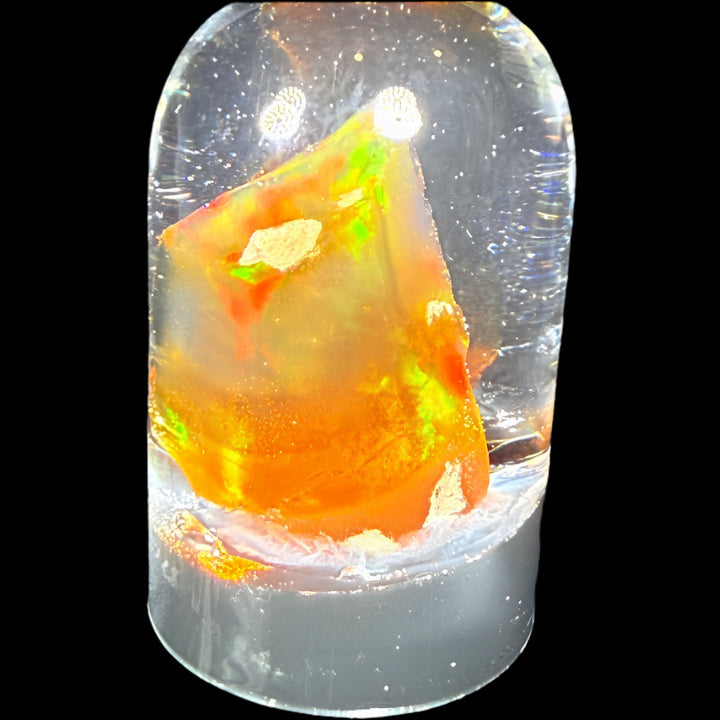 7.69 Gram Natural Ethiopian Welo Crystal Water Opal Specimen – Dominant Neon Green, Golden Honey & Fiery Orange Fire – Freeform Floating Crystal Opal – Collector Display Grade