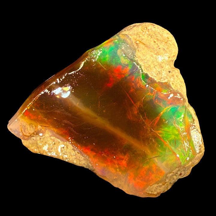 19.9 gr Natural Ethiopian Welo Water Opal – Dominant Fiery Red, Neon Green & Electric Blue Fire – Raw Water Opal – Collector Grade