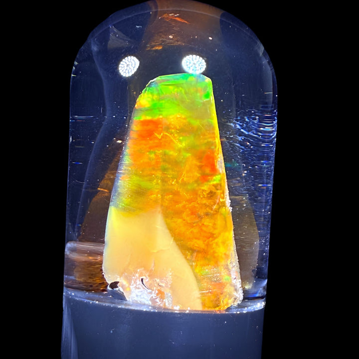 7.09 Gram Natural Ethiopian Welo Crystal Water Opal Specimen – Dominant Fiery Red, Neon Green & Golden Orange Fire – Freeform Honey Crystal Opal – Collector Display Grade