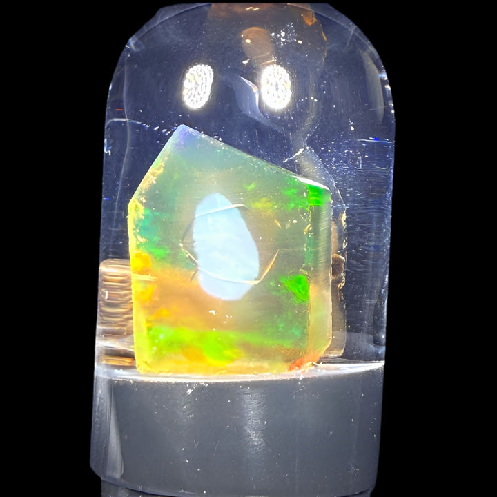 5.21 Gram Natural Ethiopian Welo Crystal Water Opal Specimen – Dominant Neon Green, Golden Yellow & Lime Fire – Freeform Floating Crystal Opal – Collector Display Grade