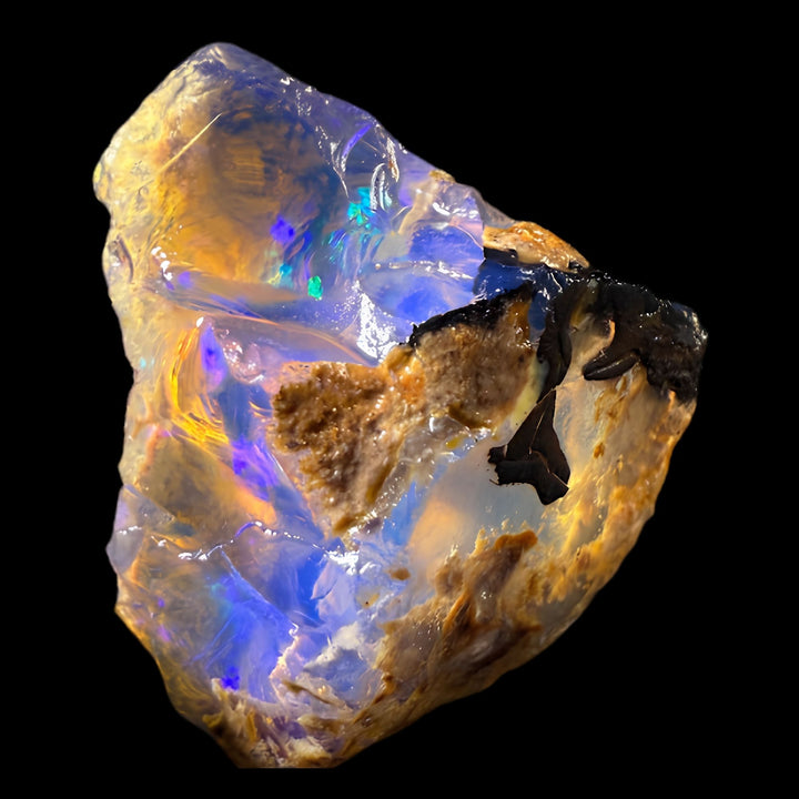 44.8 gr Natural Ethiopian Welo Water Opal – Dominant Electric Blue, Golden Honey & Neon Green Fire – Raw Water Opal – One-of-a-Kind Collector Grade