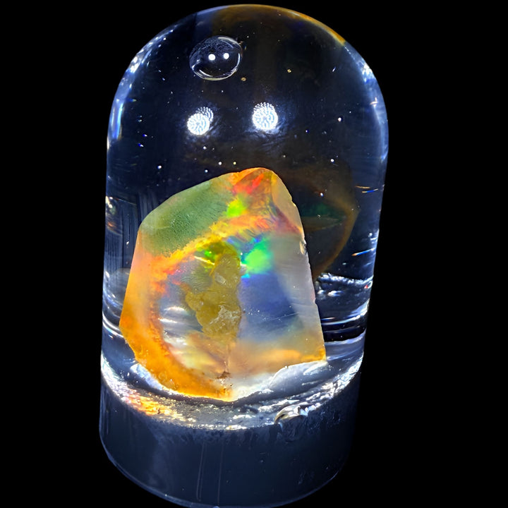 4.77 Gram Natural Ethiopian Welo Crystal Water Opal Specimen – Dominant Neon Green Ribbon Fire, Fiery Orange & Rainbow Flash – Freeform Floating Crystal Opal – Collector Display Grade