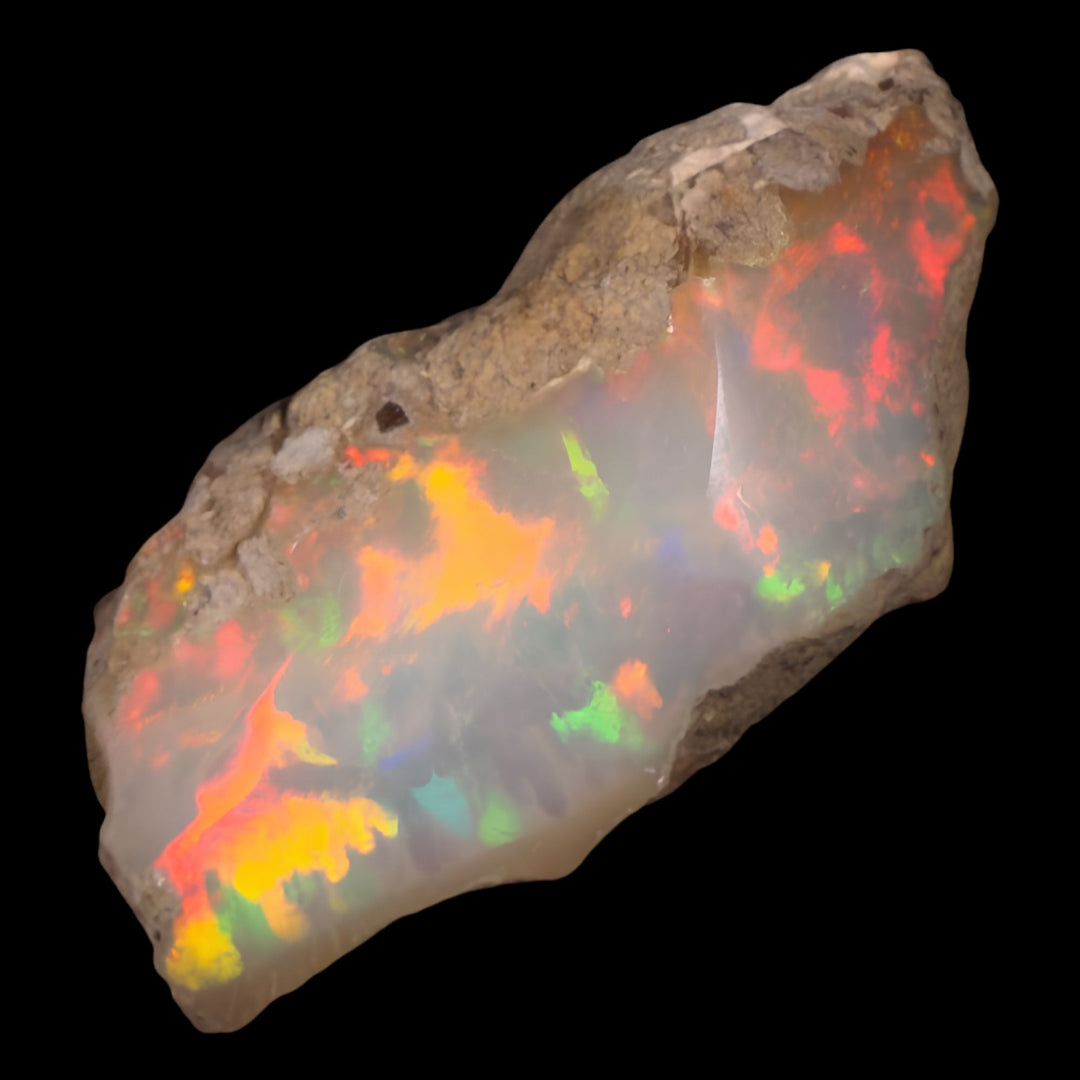 19.41 Gram AAA Quality Natural Ethiopian Welo Rough Opal Featuring Dominant Fiery Red, Neon Green & Bright Orange Play-of-Color | One-of-a-Kind