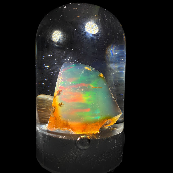 4.41 Gram Natural Ethiopian Welo Crystal Water Opal Specimen – Neon Green Ribbon Fire, Fiery Orange Glow & Pastel Crystal Flash – Freeform Floating Opal Display – Collector Grade