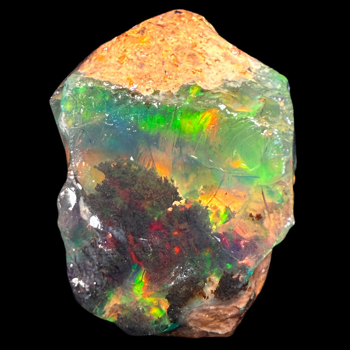 13.18 gr Natural Ethiopian Welo Water Opal – Dominant Neon Green, Fiery Red & Electric Orange Fire – Raw Water Opal – One-of-a-Kind Collector Grade