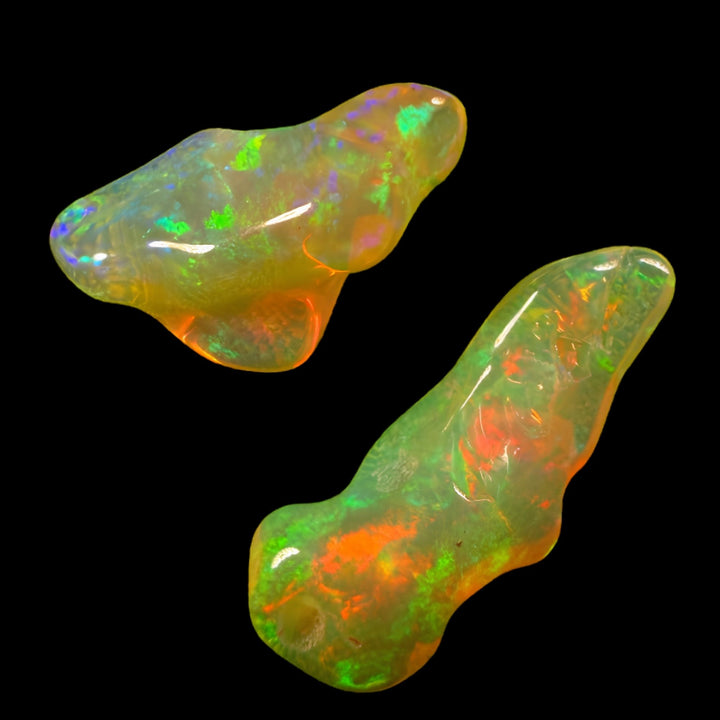 11.39 Ct AAA Quality Natural Ethiopian Welo Opal Nugget Parcel – Dominant Neon Green, Fiery Orange & Golden Yellow Fire – Rolling Flash Ribbon Pattern – AAA Collector Grade