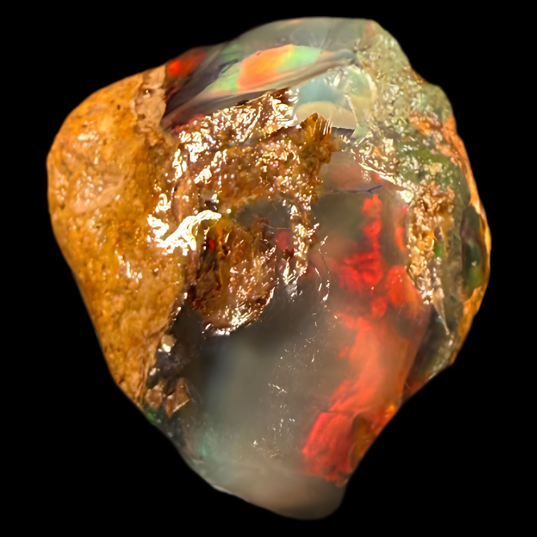 9.76 gr Natural Ethiopian Welo Water Opal – Dominant Fiery Red, Neon Green & Crystal Honey Fire – Raw Water Opal – One-of-a-Kind Collector Grade
