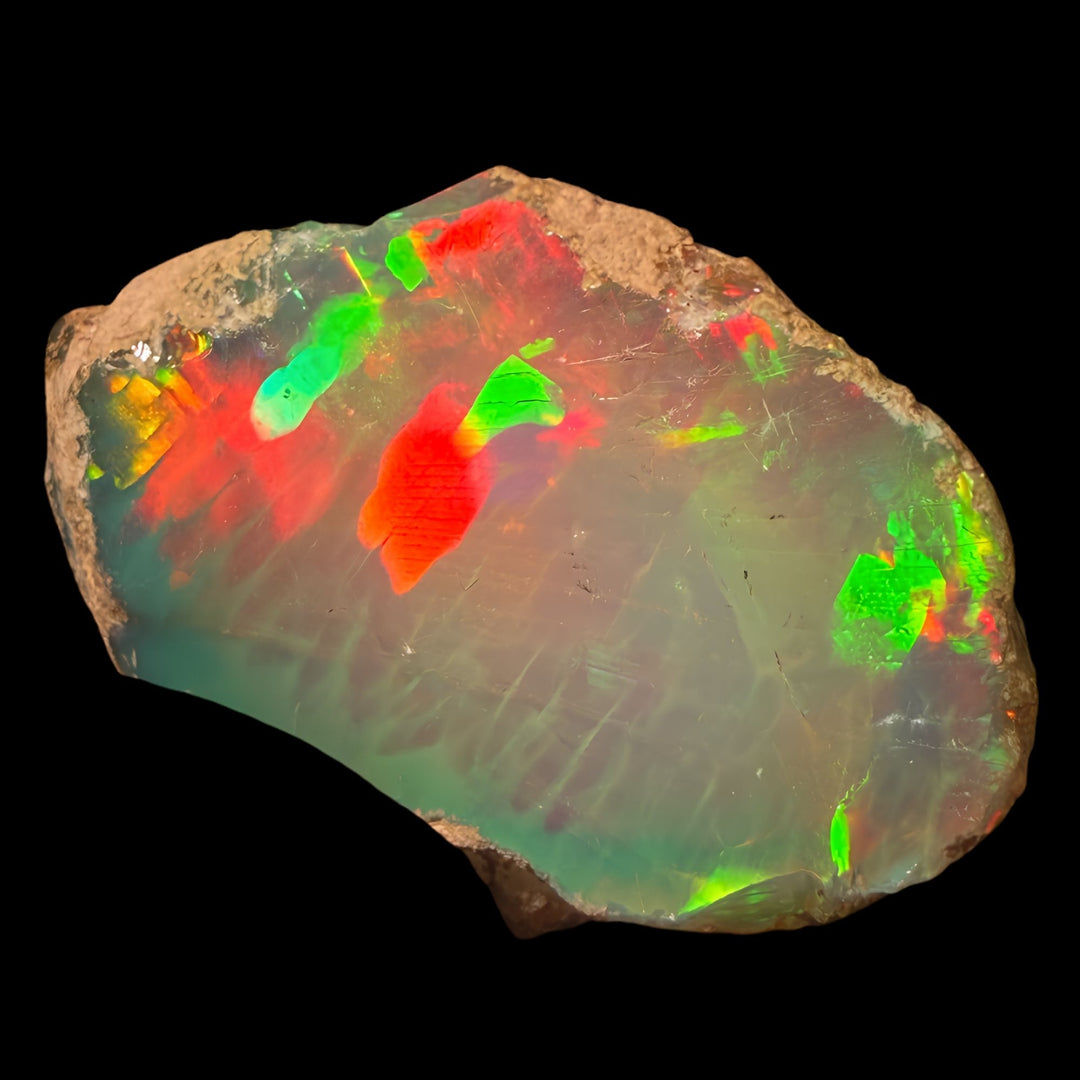9.97 Gram AAA Quality Natural Ethiopian Welo Rough Opal Featuring Dominant Fiery Red, Neon Green & Electric Blue Play-of-Color | One-of-a-Kind
