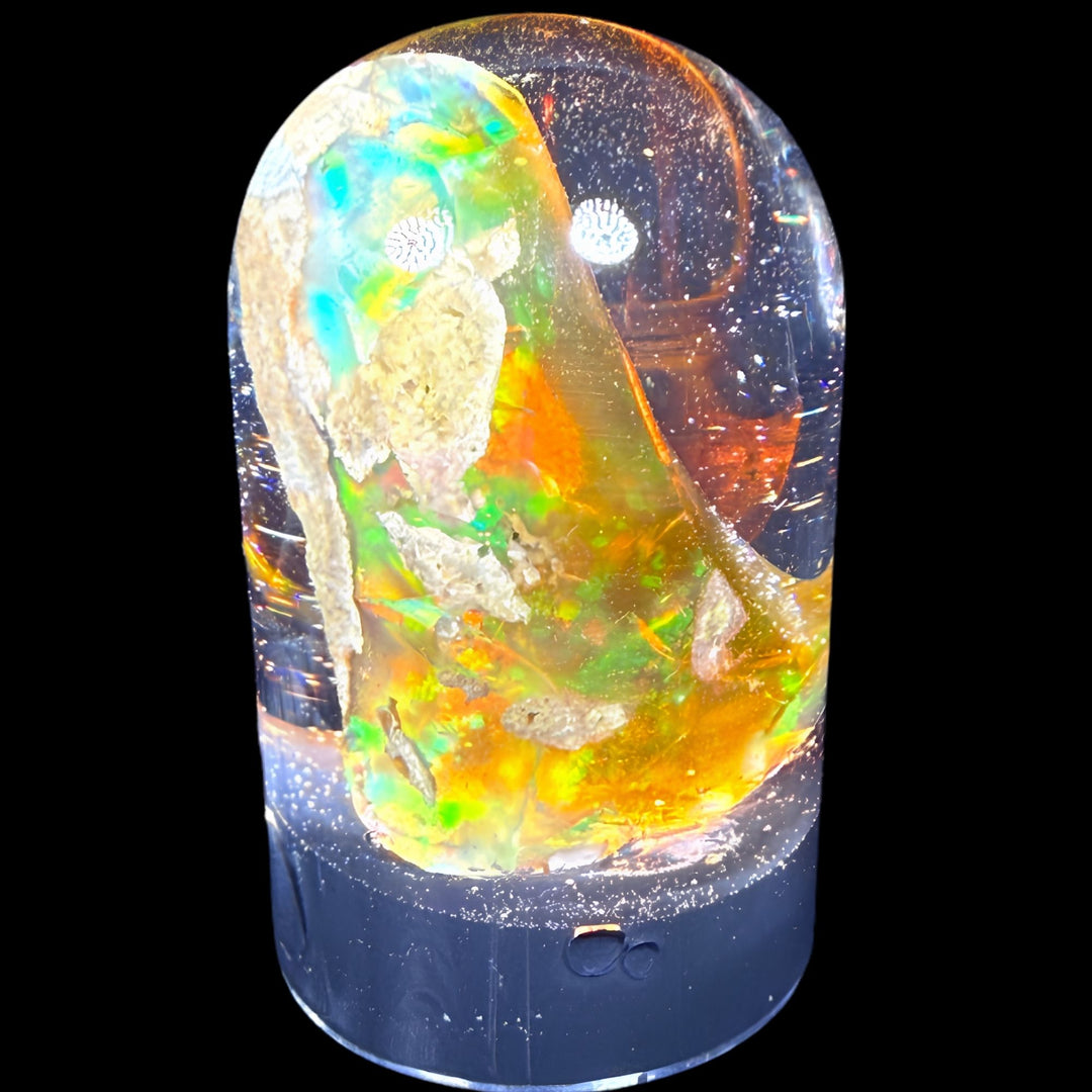 11 Gram Natural Ethiopian Welo Crystal Water Opal Specimen – Dominant Neon Green, Golden Yellow & Fiery Orange Fire – Freeform Honey Crystal Opal – Collector Display Grade