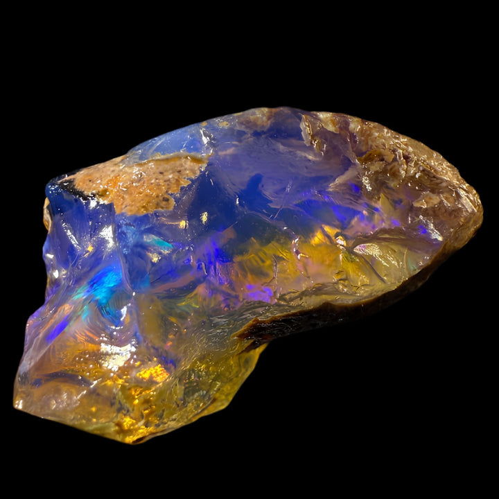 8.37 gr Natural Ethiopian Welo Water Opal – Dominant Electric Blue, Violet & Golden Honey Fire – Raw Water Opal – One-of-a-Kind Collector Grade
