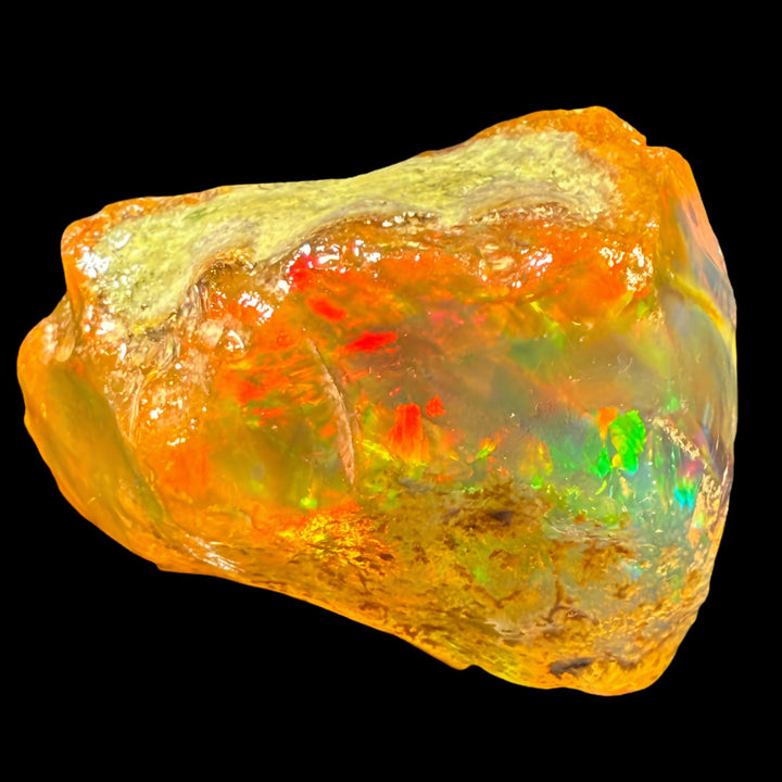 16.64 gr Natural Ethiopian Welo Water Opal – Dominant Electric Blue, Neon Green & Golden Honey Fire – Raw Water Opal – One-of-a-Kind Collector Grade