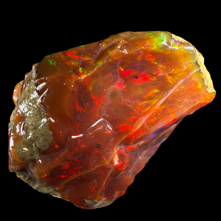 155.6 gr Natural Ethiopian Welo Water Opal – Dominant Fiery Red, Neon Orange & Electric Green Fire – Raw Water Opal – One-of-a-Kind Collector Grade