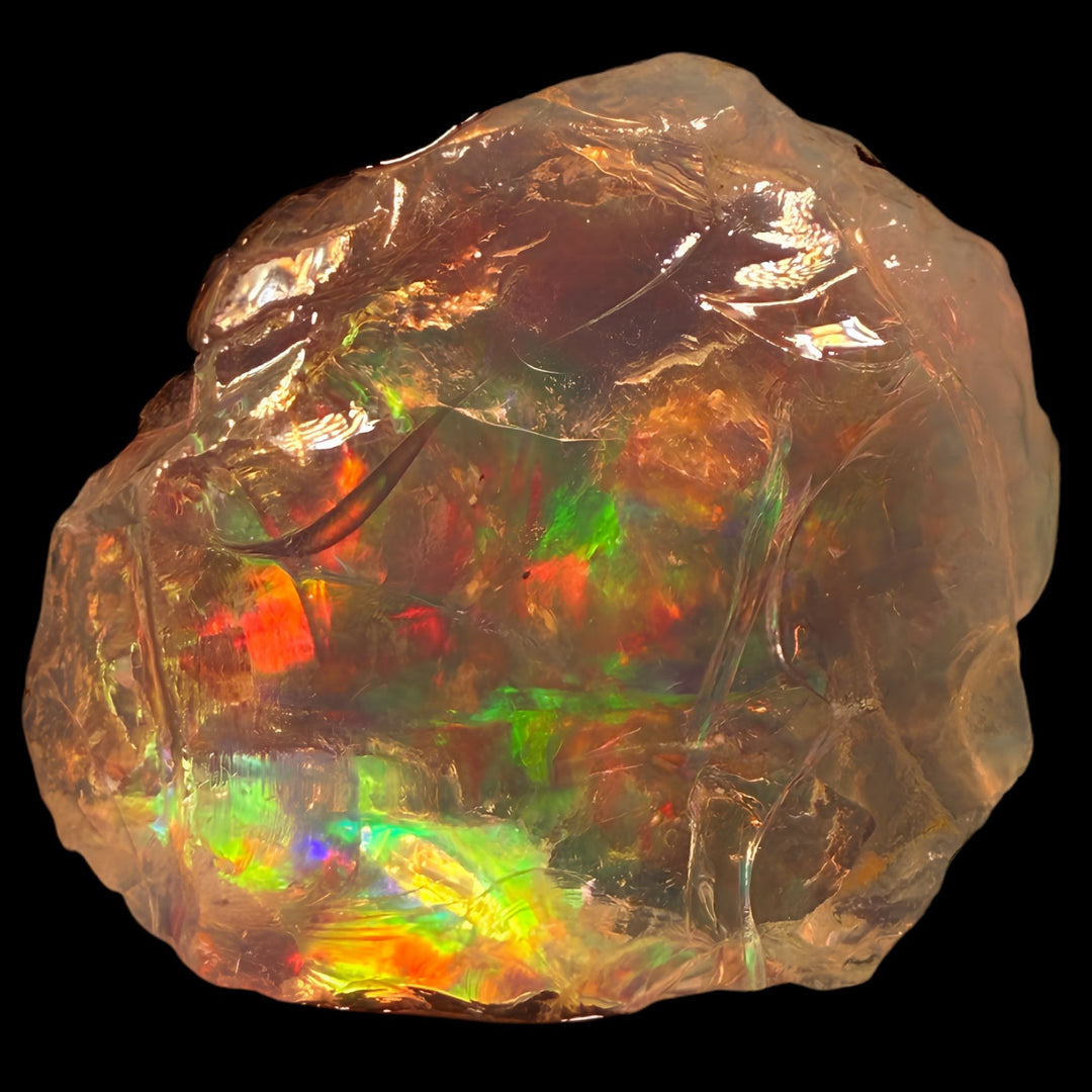 15.94 gr Natural Ethiopian Welo Water Opal – Dominant Neon Green, Fiery Red & Electric Rainbow Fire – Raw Water Opal – One-of-a-Kind Collector Grade