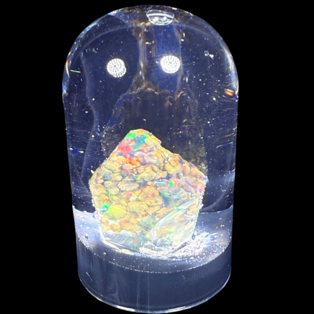 3.57 Gram Natural Ethiopian Welo Crystal Water Opal Specimen – Dominant Fiery Red, Orange & Neon Green Fire – Freeform Honey Crystal Opal – Collector Display Grade
