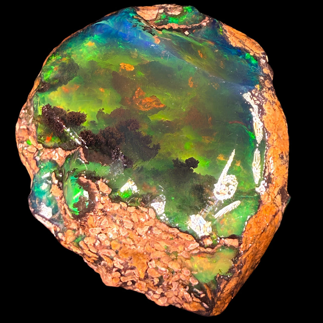 131.7 gr Natural Ethiopian Welo Water Opal – Dominant Neon Green & Electric Blue Fire – Raw Water Opal Specimen – Collector Grade