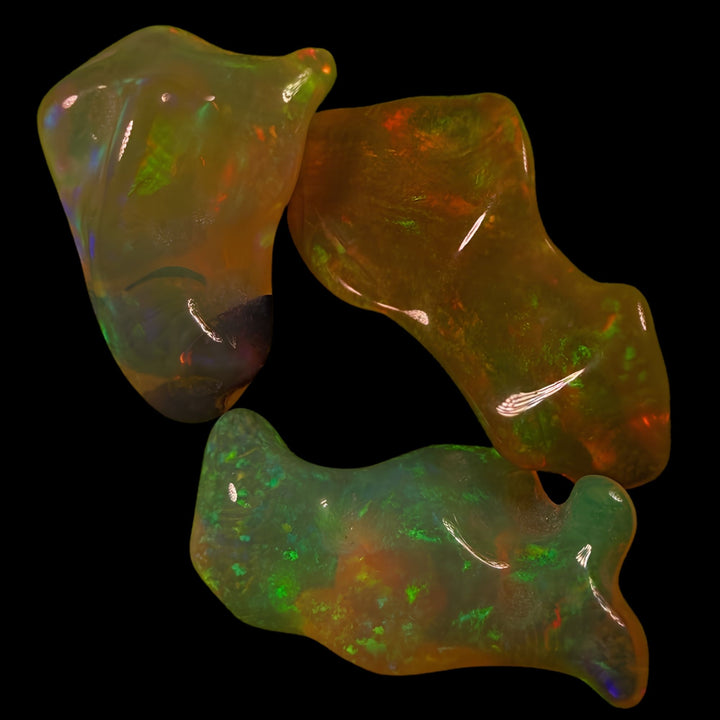 20.31 Ct AAA Quality Natural Ethiopian Welo Opal Nuggets – Neon Green, Golden Orange & Electric Blue Fire – Rolling Flash Moss Pattern – AAA Collector Grade