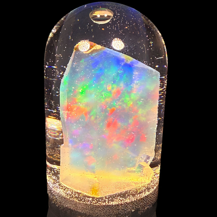 32.90 Gram Natural Ethiopian Welo Crystal Water Opal Specimen – Dominant Electric Blue, Neon Green & Fiery Red Fire – Large Freeform Crystal Opal – Collector Display Grade