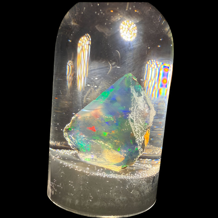 3.71 Gram Natural Ethiopian Welo Crystal Water Opal Specimen – Dominant Electric Blue-Green Fire, Neon Flash & Rainbow Crystal Glow – Freeform Floating Crystal Opal – Collector Display Grade