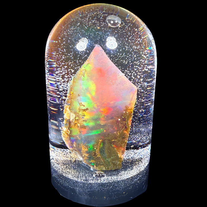 14.66 Gram Natural Ethiopian Welo Water Opal Specimen – Dominant Neon Green, Fiery Red & Golden Honey Fire – Crystal Cut Water Opal – Collector Display Grade
