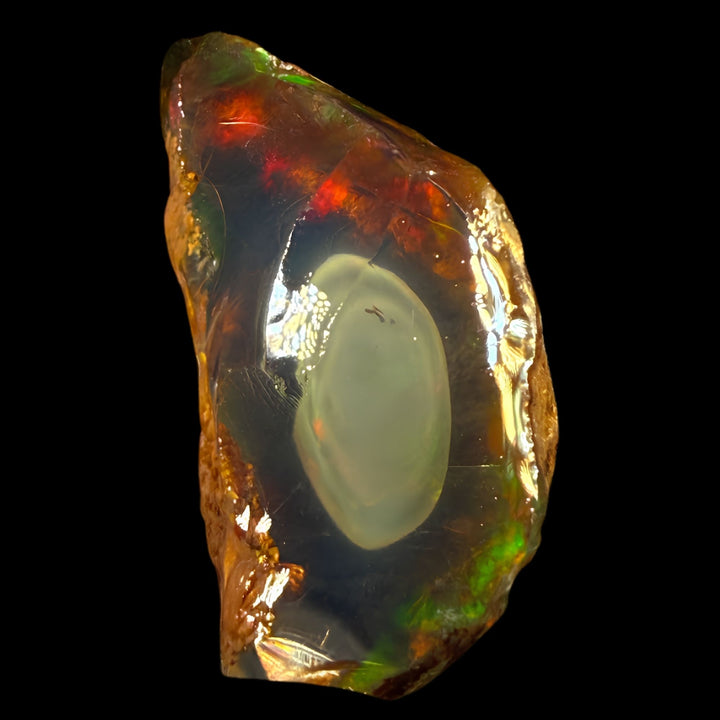 12.50 gr Natural Ethiopian Welo Water Opal – Dominant Honey Crystal, Neon Green & Fiery Red Fire – Raw Water Opal – One-of-a-Kind Collector Grade