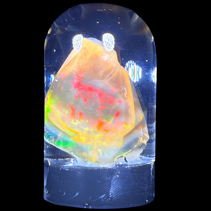 11.36 Gram Natural Ethiopian Welo Crystal Water Opal Specimen – Dominant Fiery Red, Neon Green & Golden Fire – Freeform Floating Crystal Opal – Collector Display Grade