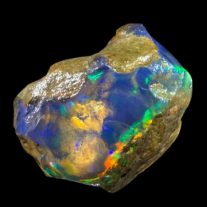 12.35 gr Natural Ethiopian Welo Water Opal – Dominant Neon Green, Electric Blue & Golden Fire – Raw Water Opal – One-of-a-Kind Collector Grade