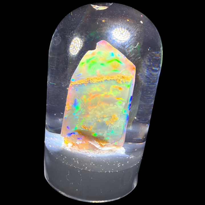 6.05 Gram Natural Ethiopian Welo Crystal Water Opal Specimen – Dominant Fiery Red, Neon Green & Pastel Rainbow Fire – Floating Crystal Display Opal – Collector Grade