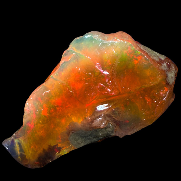 7.9 gr Natural Ethiopian Welo Water Opal – Dominant Fiery Red, Neon Orange & Electric Green Fire – Raw Water Opal – One-of-a-Kind Collector Grade