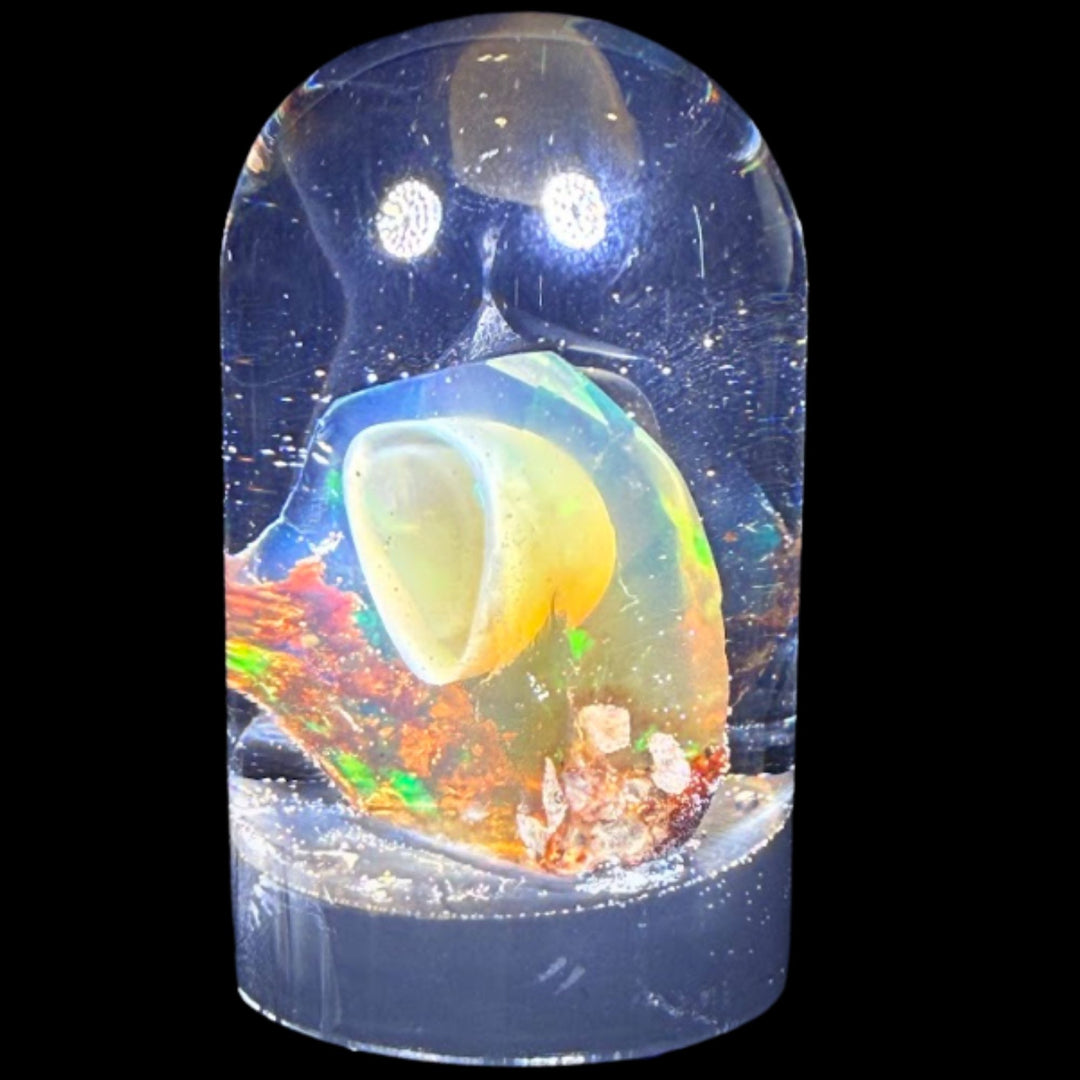 7.08 Gram Natural Ethiopian Welo Crystal Water Opal Specimen – Dominant Golden Honey, Neon Green & Sunset Orange Fire – Freeform Floating Crystal Opal – Collector Display Grade