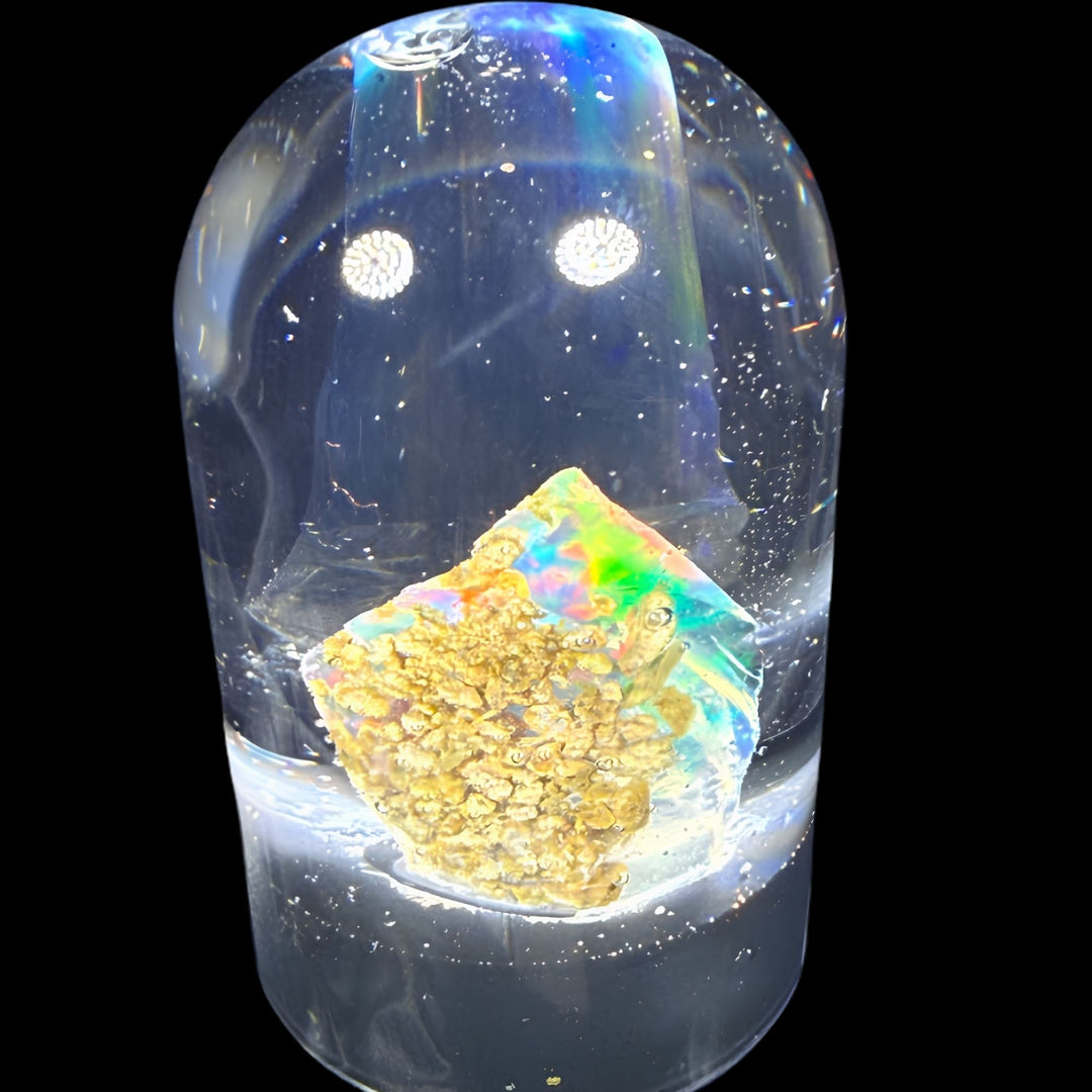 3.57 Gram Natural Ethiopian Welo Crystal Water Opal Specimen – Dominant Fiery Red, Orange & Neon Green Fire – Freeform Honey Crystal Opal – Collector Display Grade