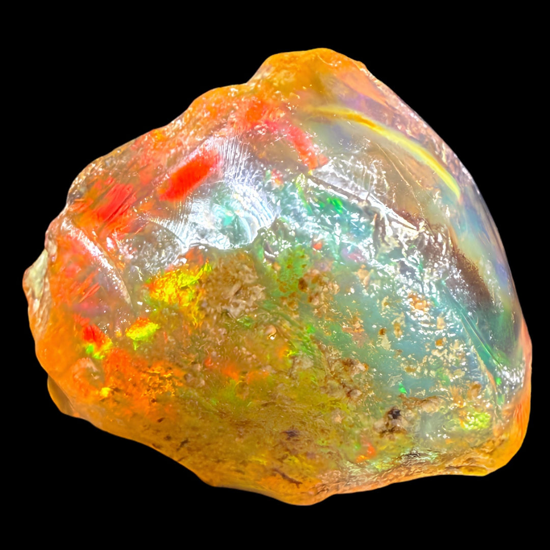 16.64 gr Natural Ethiopian Welo Water Opal – Dominant Electric Blue, Neon Green & Golden Honey Fire – Raw Water Opal – One-of-a-Kind Collector Grade