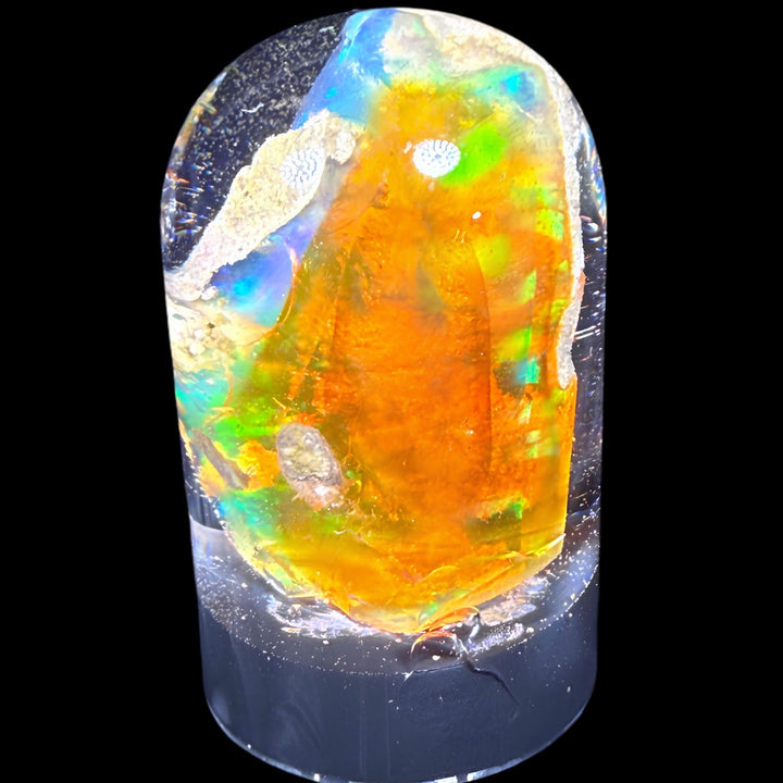 11 Gram Natural Ethiopian Welo Crystal Water Opal Specimen – Dominant Neon Green, Golden Yellow & Fiery Orange Fire – Freeform Honey Crystal Opal – Collector Display Grade