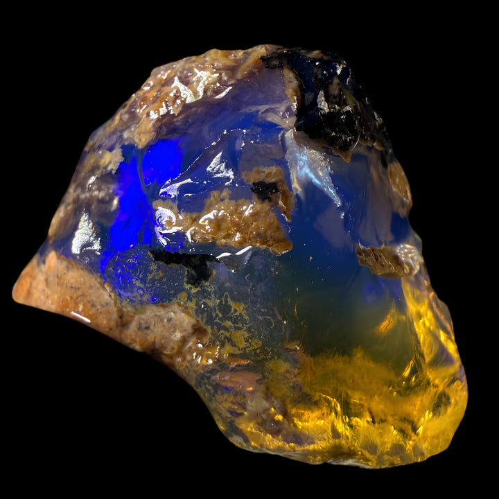 8.37 gr Natural Ethiopian Welo Water Opal – Dominant Electric Blue, Violet & Golden Honey Fire – Raw Water Opal – One-of-a-Kind Collector Grade