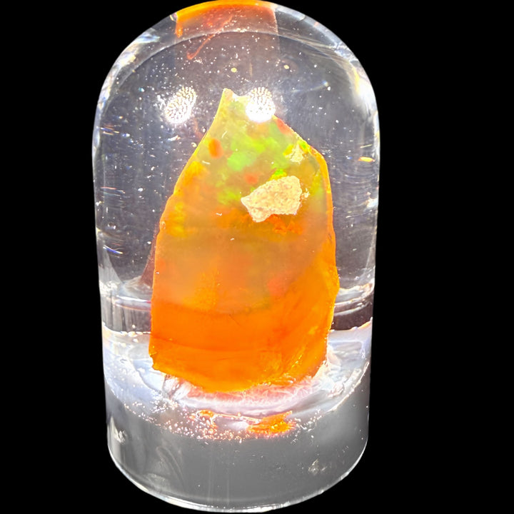 7.69 Gram Natural Ethiopian Welo Crystal Water Opal Specimen – Dominant Neon Green, Golden Honey & Fiery Orange Fire – Freeform Floating Crystal Opal – Collector Display Grade