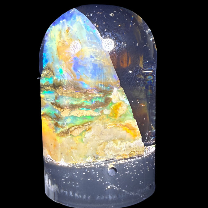 9.93 Gram Natural Ethiopian Welo Crystal Water Opal Specimen – Dominant Electric Green, Ocean Blue & Golden Fire – Freeform Floating Crystal Opal – Collector Display Grade