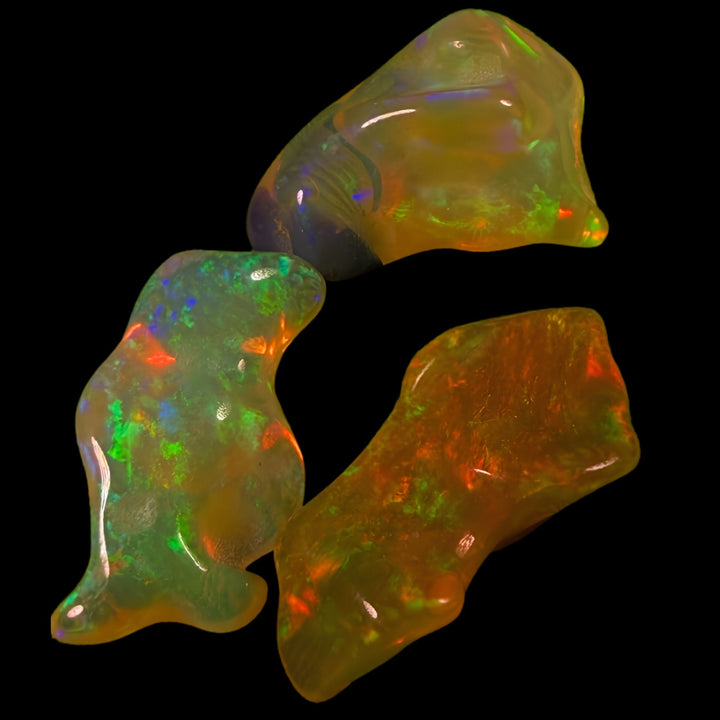 20.31 Ct AAA Quality Natural Ethiopian Welo Opal Nuggets – Neon Green, Golden Orange & Electric Blue Fire – Rolling Flash Moss Pattern – AAA Collector Grade