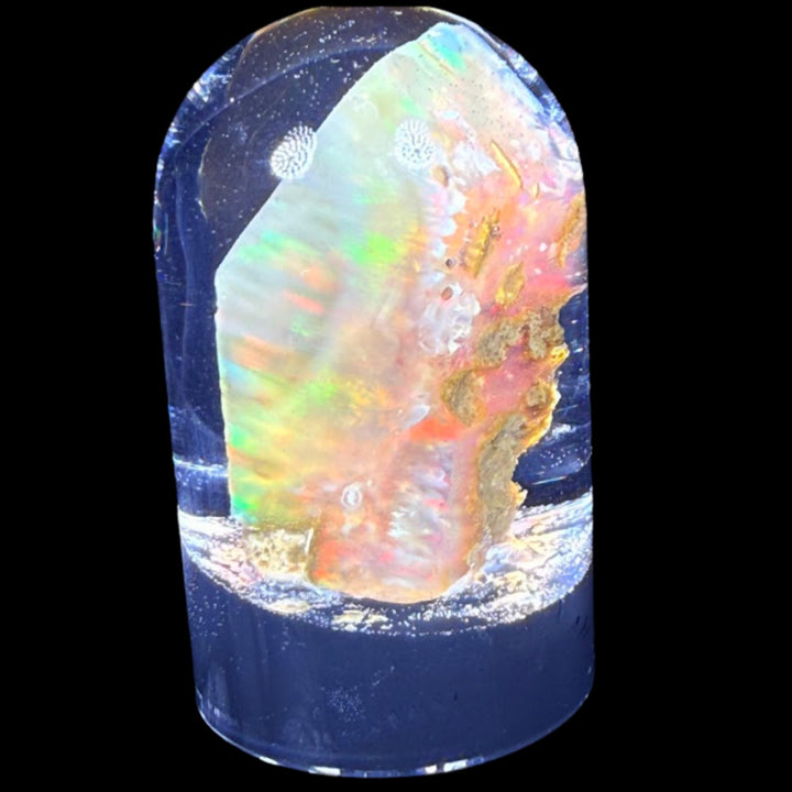 12.40 Gram Natural Ethiopian Welo Crystal Water Opal Specimen – Dominant Neon Green, Peach Orange & Electric Blue Fire – Freeform Rainbow Crystal Opal – Collector Display Grade