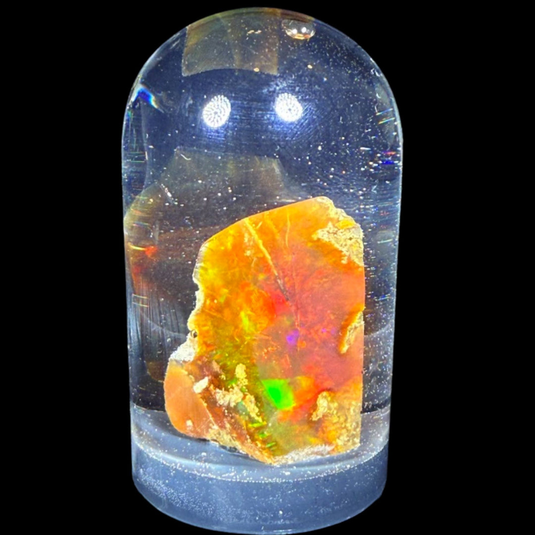 19.16 Gram Natural Ethiopian Welo Crystal Water Opal Specimen – Dominant Fiery Red, Orange & Neon Green Fire – Freeform Honey Crystal Opal – Collector Display Grade